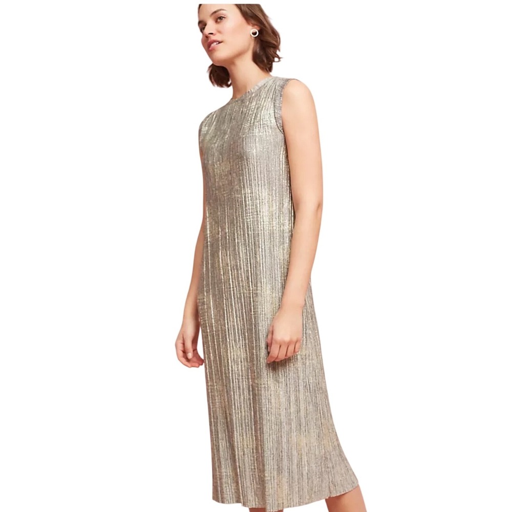 Akemi + Kin Anthropologie Metallic Midi Dress Quiet Luxury Cocktail Glam SP